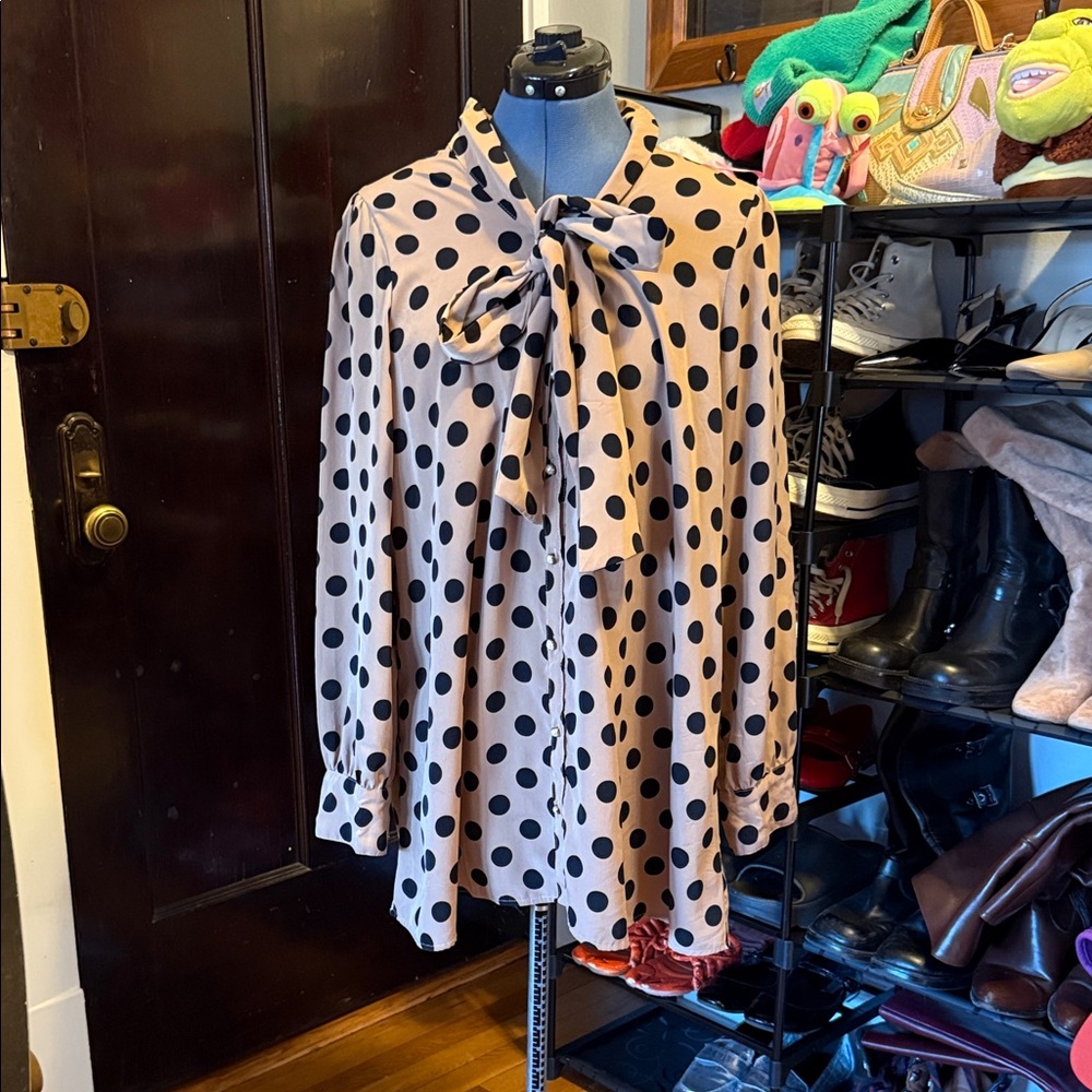 Polka Dot Blouse with Bow Tie
